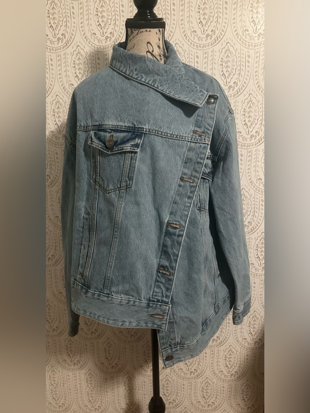 Light Wash Denim Jacket with Asymmetric Front